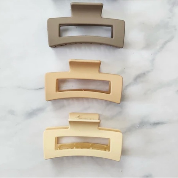 Nude Colored Rectangle Claw Clip Set of Three - Picture 1 of 11